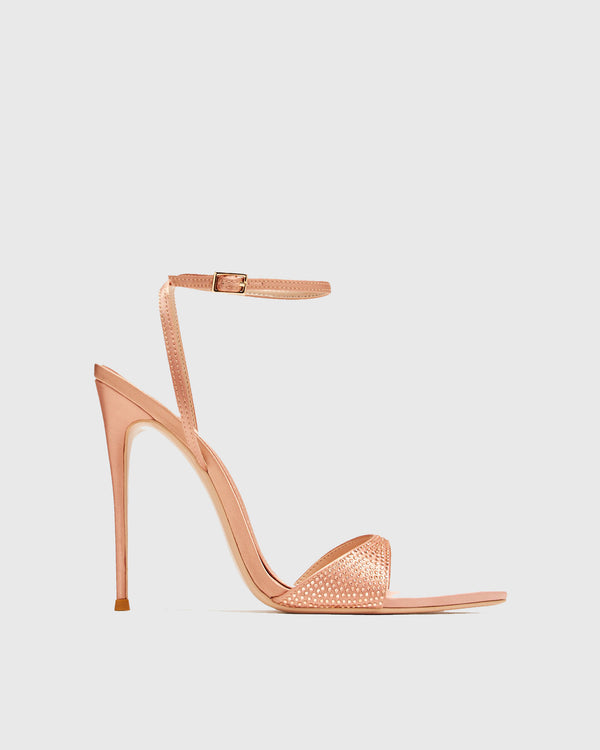 Yana Rhinestone Satin Strap Sandals In Rosegold