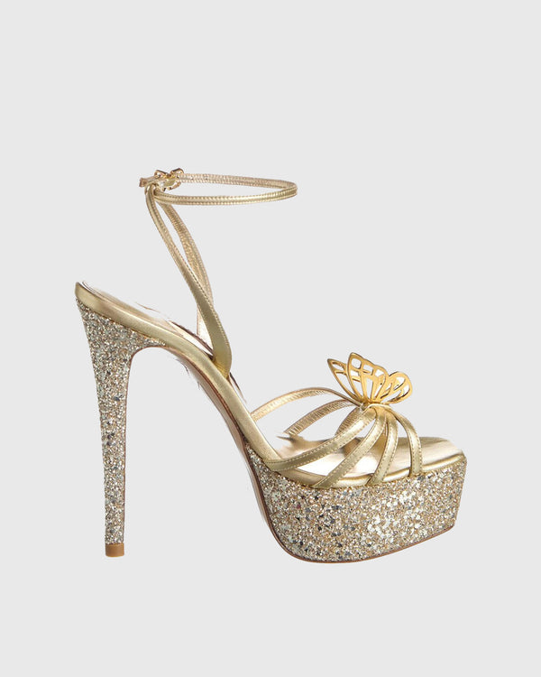 Yancy Metal Bow Sequin Platform Strap Sandals