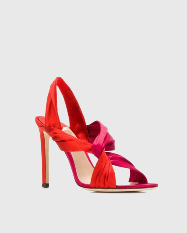 Yank Satin Lace Up Sandals In Red