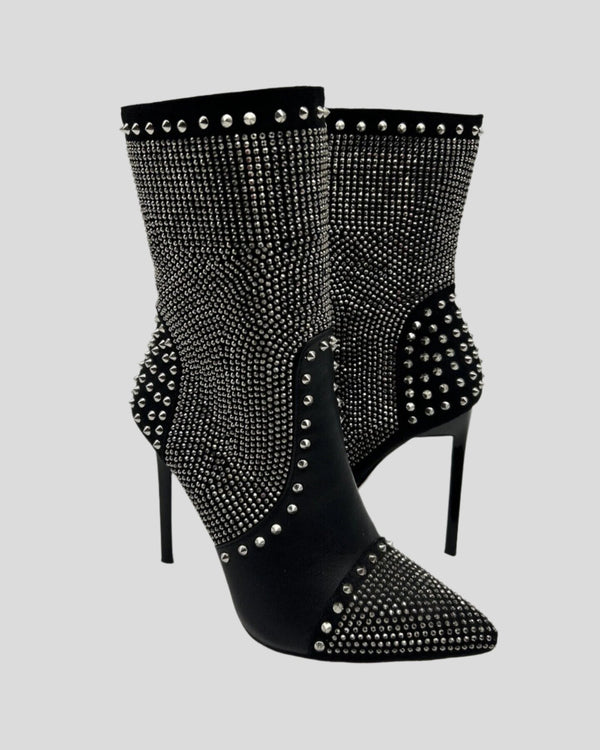 Yanka Rivet Rhinestone Embellished  Ankle Boots