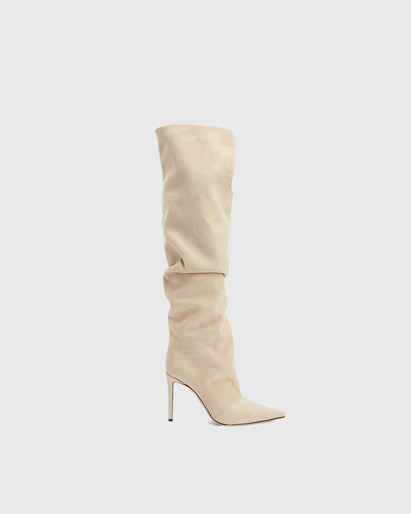 Yara Ruched Knee High Boots In Apricot