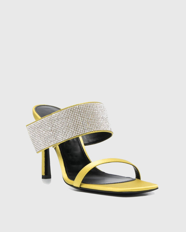 Yaritza Rhinestone Satin Slippers In Yellow