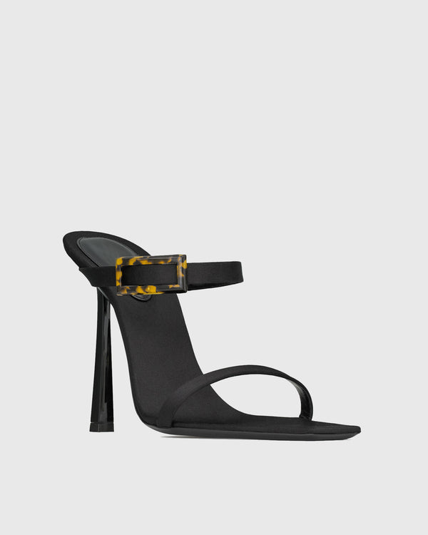 Yejide Buckle Satin Sandals In Black