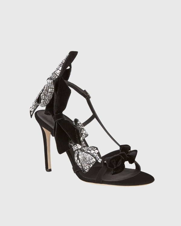 Ylenia Rhinestone Bow Slingback Sandals In Black