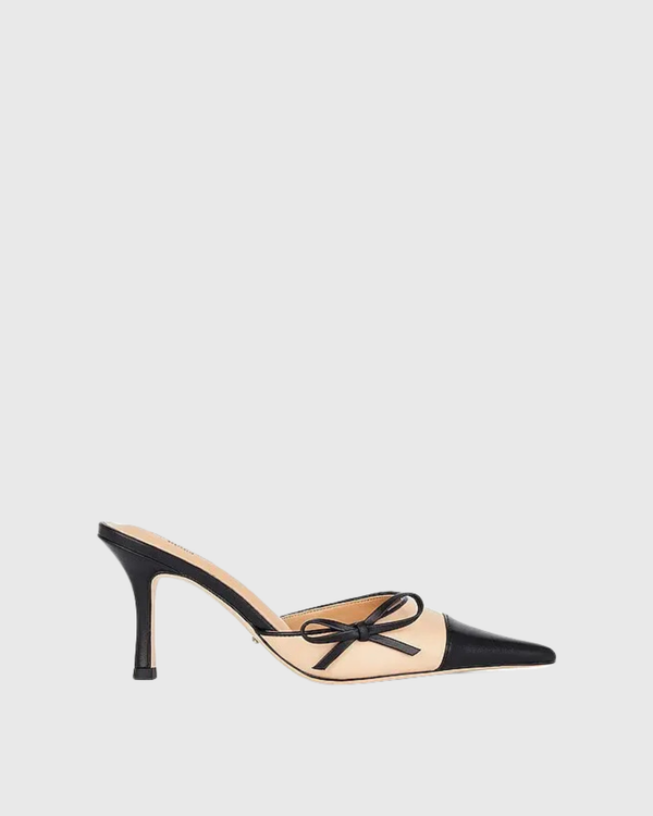 Zabella Side Bow Leather Mules In Beige