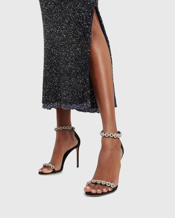 Zada Rhinestone Chain Strap Sandals In Black