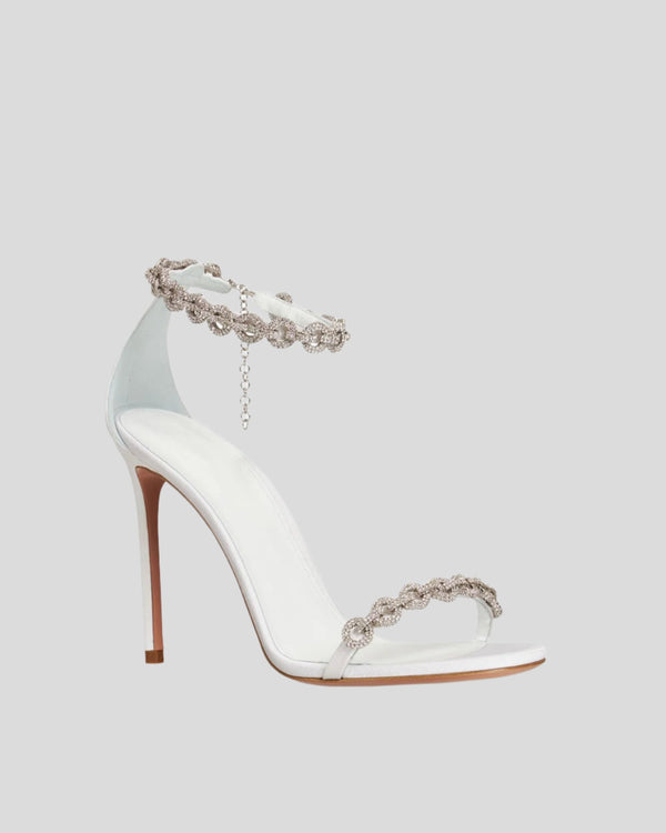 Zada Rhinestone Chain Strap Sandals In White