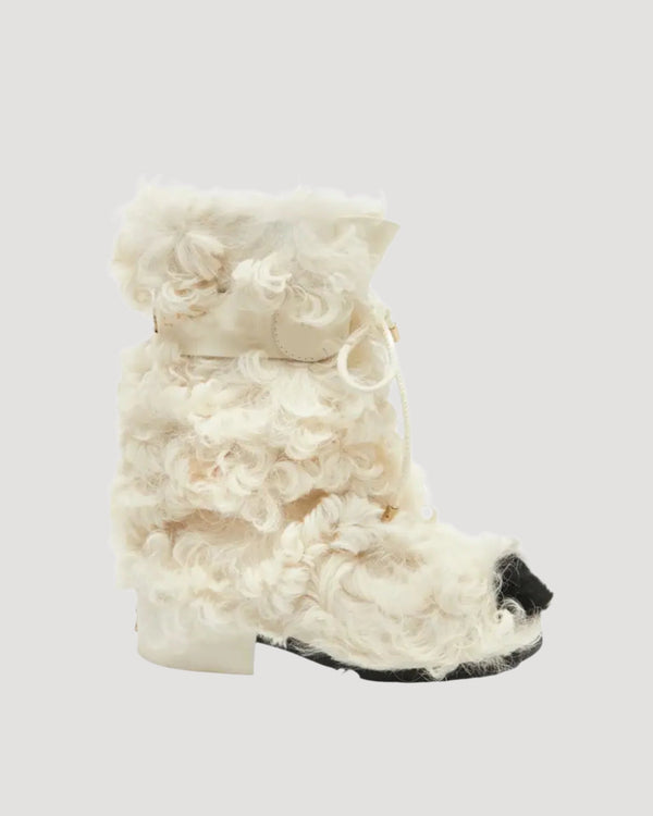 Zagiri Faux Fur Drawstring Mid Calf Boots In White