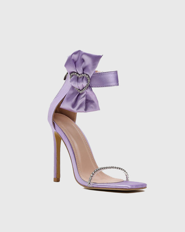 Zahira Rhinestone Heart Bow Satin Strap Sandals