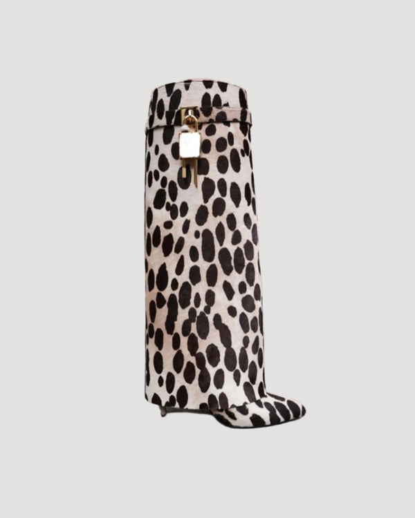 Zaila Cheetah Print Buckle Knee High Boots