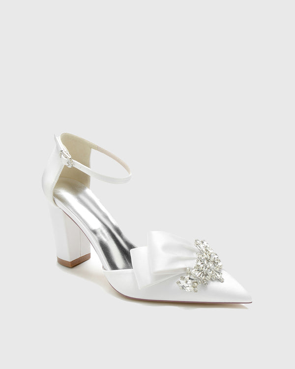 Zajac Rhinestone Wristband Satin Pumps In White