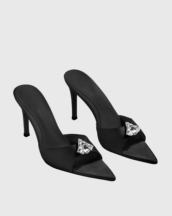 Zale Rhinestone Satin Slippers In Black