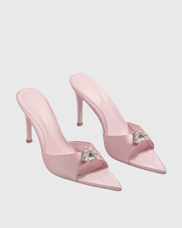 Zale Rhinestone Satin Slippers In Pink