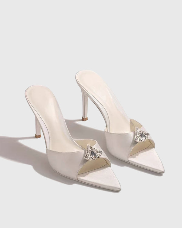 Zale Rhinestone Satin Slippers In White