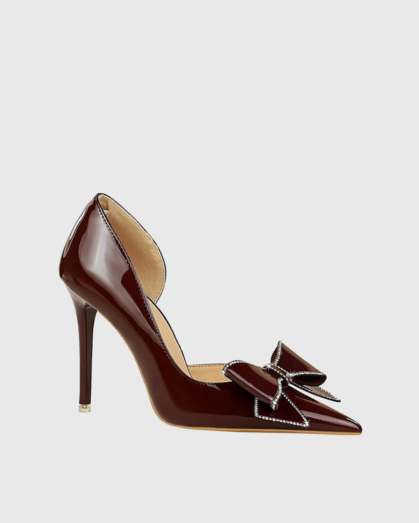 Zamora Rhinestone Bow Patent Leather Pumps In Wine