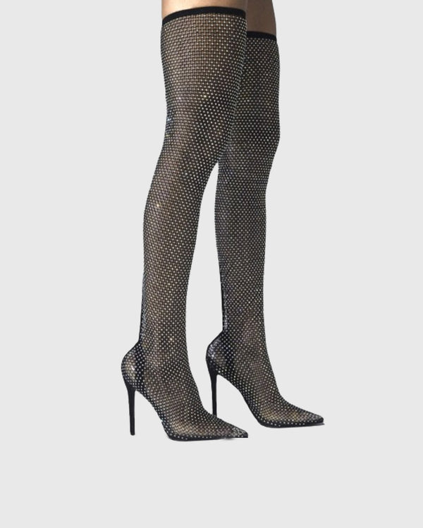 Bruna Diamond Mesh Over The Knee Boots