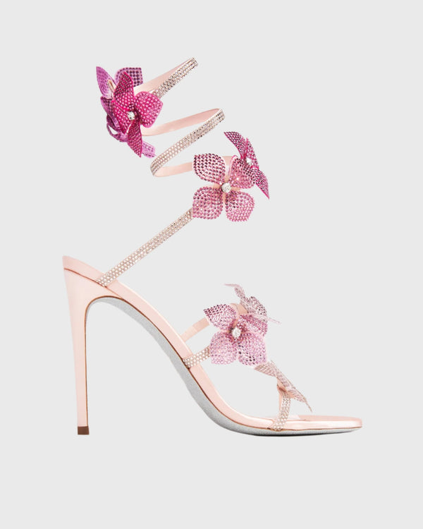 Elisa Flower Embellished Snake Sandals In Pink