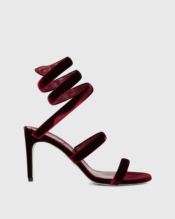 lisa Velvet Snake Sandals In Red