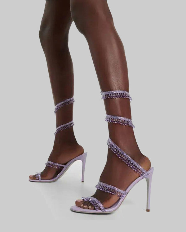 Elisa Diamond Fringe Snake Sandals In Purple